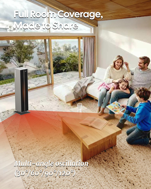 Electric Heaters for Indoor Use, 32” Space Heater Large Room with Remote, 120° Oscillation, 5 Heat Levels, 3 Modes