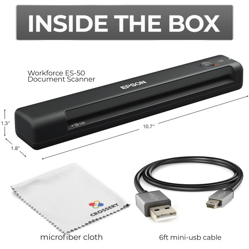 Workforce Es-50 Portable Document Scanner for Laptop - Complete Bundle for Pc and Mac – Best Travel Photo Scanner, with Feeder, Wireless, Mobile Friendly, Mini USB Cable Included (Renewed)