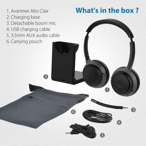 Avantree Alto Clair aptX HD Bluetooth Headset with Microphone, Mute Function, Clear Talking, Hi-Fi Music, Low Latency, Wireless Headphones with Charging Base for Computer, PC, Laptop, Skype, TV