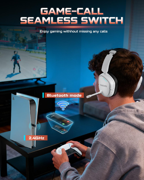 NUBWO Wireless Gaming Headset for PS5/PS4, PC, Laptop, Mac, 20ms Low-Latency, 80Hr, Zero Interference, PS5 Headset with 2.4GHz USB/Type-C, 7.1 Surround Sound, Bluetooth Gaming Headphones with Mic