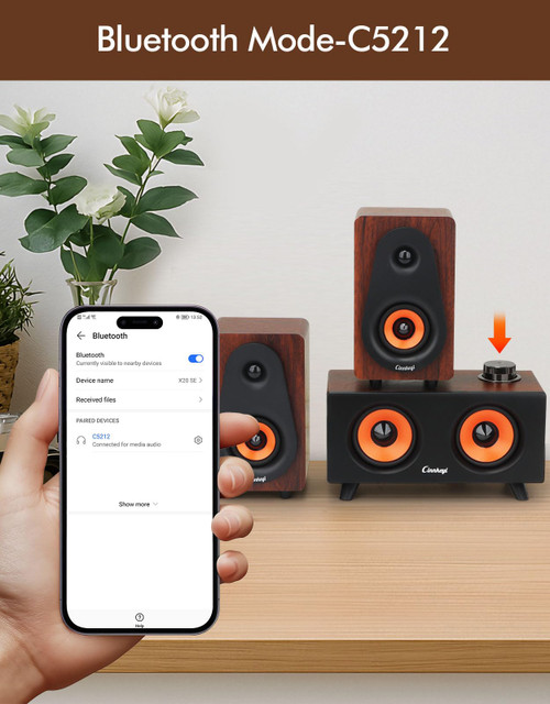 cinnkeyi 【2026 Update】 USB 2.1 Computer Speakers with Subwoofer, 3.5mm/USB Input Pc Speakers with Subwoofer, PC/Line-in/Bluetooth Modes, Stereo Sound Ideal for Desktops and Laptops