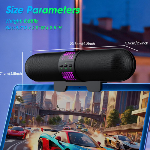 BESTISAN Computer Speaker, Bluetooth 5.3/Wired USB A/C Connection, 6 RGB Light Modes, Gaming Soundbar for PC/Laptop/Desktop, USB A/C Adapter, Loud Sound, Easily Clamps to Monitor, Convenient Controls