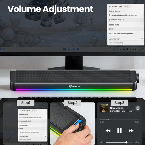 Tylubio Computer Speakers for Desktop, HiFi Stereo PC Soundbar with Dynamic RGB Lighting, USB & Type-C Plug&Play, Volume Control Knob, Wired Speakers for Gaming, Laptop, Monitor, Office