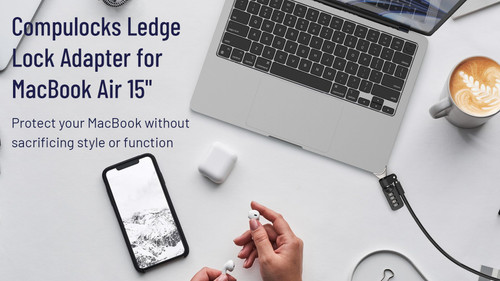 Compulocks Ledge Lock Adapter for MacBook Air 15 Inch M1-M5 - Combination Cable Lock, Durable Anti-Theft Security for Laptop, Office, and Home Use - Silver