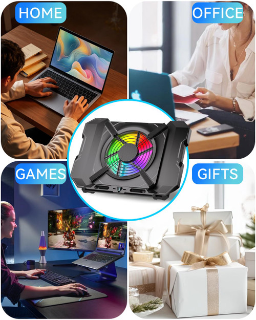 GSCOLER Laptop Cooling Pad, Gaming Laptop Cooler with 7.1 Inch Powerful Fan, RGB Lights & 3-Speed Fan Control & LCD Diamond Design, Height Adjustable Quiet Laptop Cooling Stand for 12"-21" Laptops etc