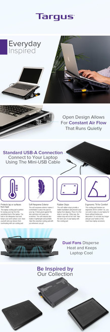 Targus Laptop Cooling Pad for Laptops up to 17-inches, Dual High-Speed Fans Chill Mat + 4-Port USB Hub Laptop Fan Cooling Pad for Work, USB Stand Cooling Pad for Gaming Laptop Cooling Fan (AWE81US)