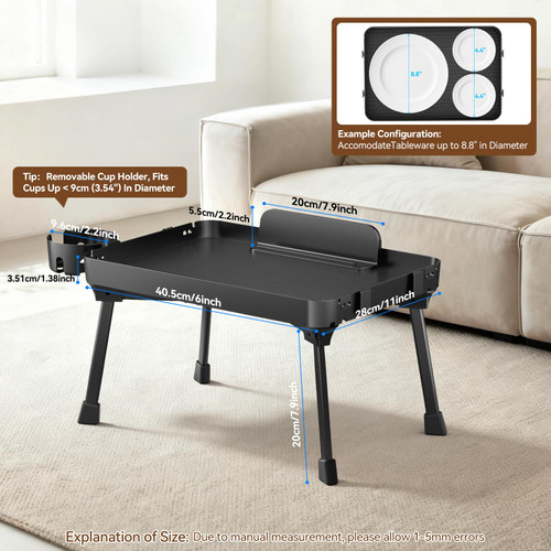 KDD Bed Tray Table with Folding Legs,Breakfast Tray with Removable Cup Holder & Phone Tablet Holder,Foldable Lap Tray for Bed, Sofa,Laptop Desk,Working,Snack, Kitchen Serving Tray,TV Table,Reading