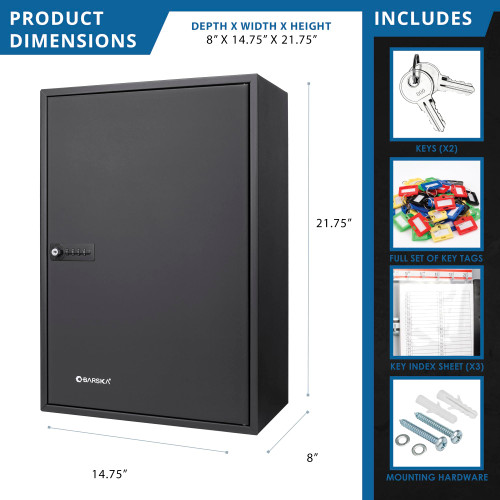 Barska 300 Position Key Lock Box – Wall Mount Key Cabinet with Numbered Hooks, Key Log Sheet, Colored Key Tags, Labeled Shelves, Solid Steel Construction – Secure Key Organizer Cabinet Key Box