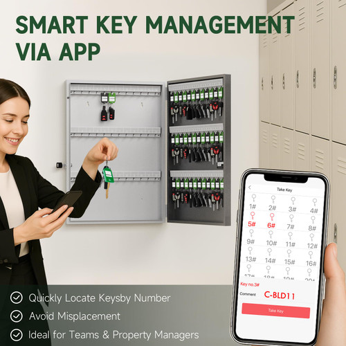 DiDiHere 72-Key Smart Key Lock Box Wall Mount – Commercial Key Cabinet with App, Keypad, Bluetooth & WiFi Unlock (Sold Separately), Access Log Tracking, Key Management System for School, Office
