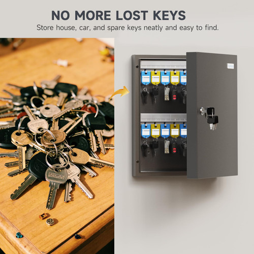 DiDiHere 32-Keys Key Lock Box, Wall Mount Key Cabinet with Key Management System, Magnetic Door & Tags, Security Key Holder Lockbox for Home, Garage, Car Key Storage for School, Small Office, Hotels