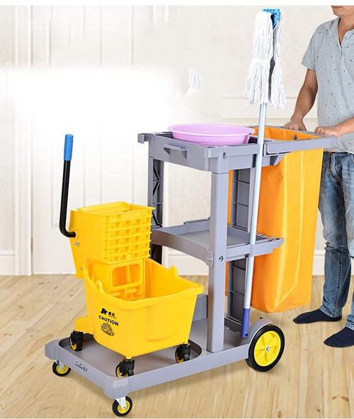 Cartsstorage Car Service Car Utility Vehicle Multifunction Portable Trolley Home Janitorial Cleaning Cart Trolley on Wheels Office Industrial House Keeping, DEGQSTPC, Grey