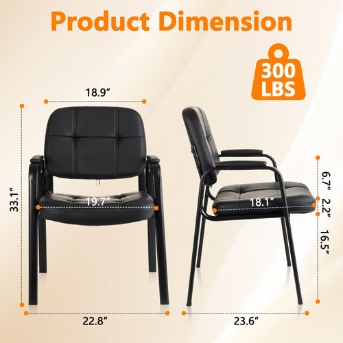 CLATINA Waiting Room Guest Chair, Leather Stationary Office Reception Chairs No Wheel, Comfy Padded Arms, for Conference Room Lobby Home Computer Desk Bedroom Elderly, Black 8 Pack