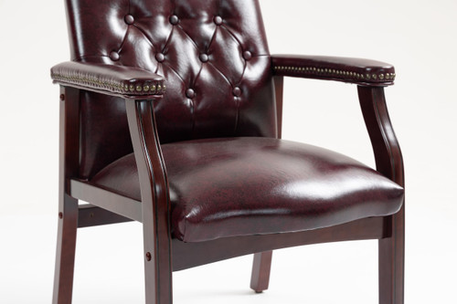 Leather Office Guest Chairs Set of 2, Ergonomic Waiting Room Chair with Arms Reception Chairs No Wheels Conference & Meeting Side Chairs Executive Furniture (Burgundy)
