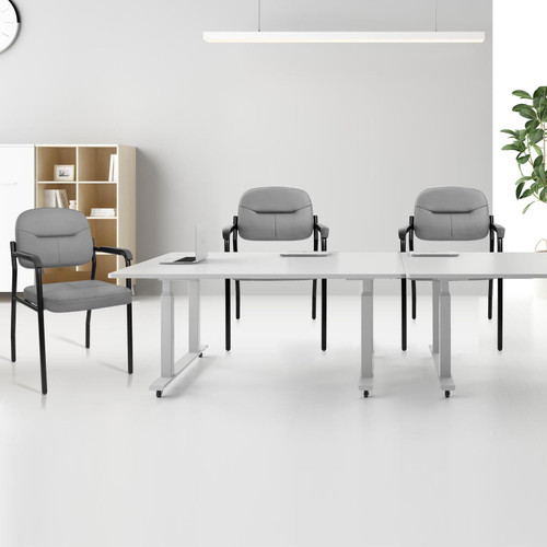 CLATINA Leather Office Guest Chair Sets of 8, Reception Chair No Wheels with Armrests and Lumber Support, Ergonomic Desk Armchair for Meeting Waiting Conference Lobby Room Shool Study, Grey