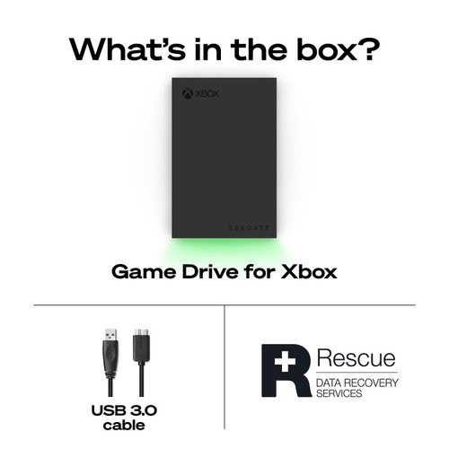 Seagate Game Drive for Xbox 2 TB External Hard Drive Portable HDD - USB 3.2 Gen 1, Black with built-in green LED bar, Xbox Certified, 3 year Rescue Services (STKX2000400)