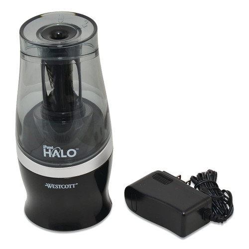 Westcott Halo Colored Pencil Non-Stick Electric Sharpener, Ac-Powered, 3.5 X 6.75, Black/Silver