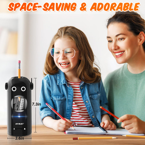 AFMAT Electric Pencil Sharpener for Colored Pencils 7-11.5mm, Fully Automatic Robot Pencil Sharpener, Auto in & Out, Rechargeable Hands-Free for Classroom/Home/Office, Battery Operated, PSX5RB, Black