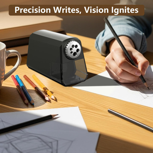Heavy Duty Electric Pencil Sharpener – 6-Hole Design, Auto Start/Stop, Large Shavings Bin, Safe & Fast 4s Sharpening, Durable Zinc Alloy Blade – Great for School & Office Use