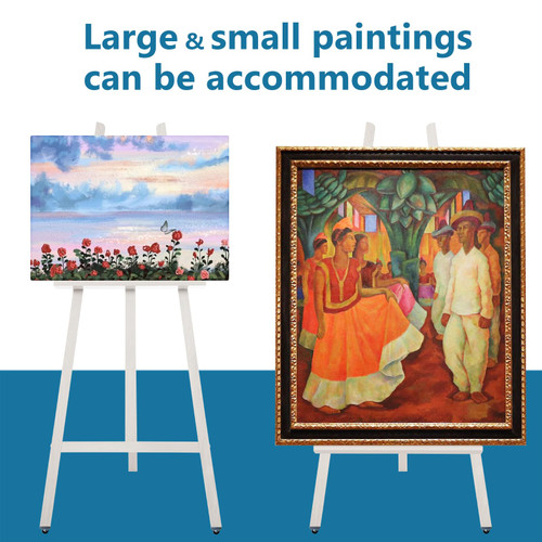 Somime A - Frame Wooden Display Easel - Adjustable Lyre Beechwood Studio Easel Stand Holding Canvas Up to 90", Inclinable Artist Floor Painting Easel for Artwork Painting, White