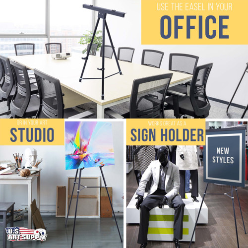 U.S. Art Supply 70" High Boardroom XL Black Aluminum Flip Chart Easel & Presentation Stand - Adjustable Floor/Tabletop, Portable Tripod, Holds 45 lbs, for Chart Paper, Poster Boards, & Pads