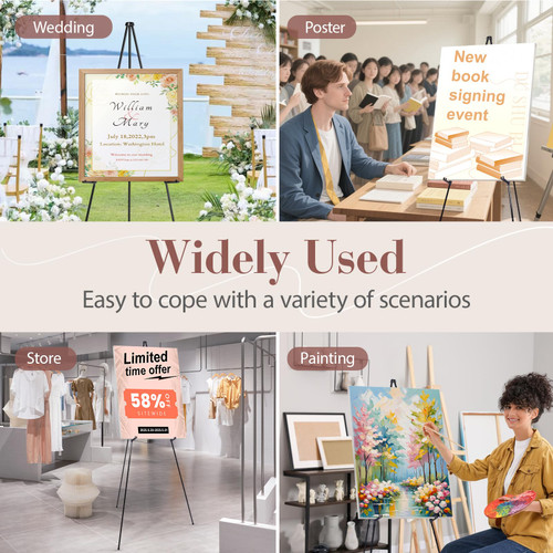 AZEAM 63" Easel Stand for Sign, 6 Pack Portable Easel for Painting, Foldable Black Metal Easel Display Stand Poster Holder Adjustable Sign Stand for Display Wedding Arts Poster