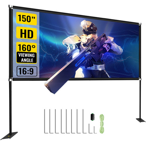 VEVOR 80 90 100 135 150 180 Inch Projector Screen W/ Stand 16:9 4K HD Wide Angle W/ Storage Bag Portable Home Cinema for Outdoor