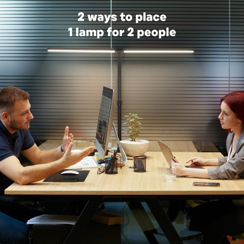 APMIEK LED Desk Lamp for Home Office, 24W Computer Desk Light with Remote Control, Bright Table Lamp with Clamp Dimmable Tall Desktop Lighting with Bendable Gooseneck, Double Head, Black