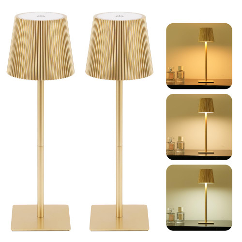 LUTEC 4 Pack Cordless Table Lamp,6000mAh Rechargeable Battery Operated Desk Lamp,Two Adjustable Heights,Waterproof, Touch Control & 3 Color Stepless Dimming for Restaurant/Bedroom/Bars/Outdoor (Gold)