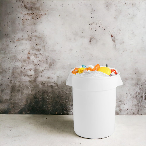 PRO&Family Commercial Round Trash Can with Lid and Dolly Rolling Waste Container, Ingredient Bin, Heavy-Duty Plastic, Anti-Static, Kitchen, Office, Outdoor Use (White, 32 Gallon)