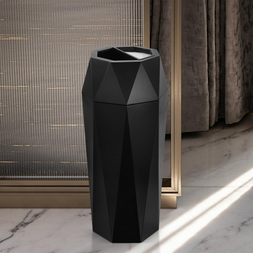 Dyna-Living Commercial Trash Can Large Garbage Can Stainless Steel Open Top Industrial Waste Container with Lid, Black Tall Trash Bin for Patio Restaurant Office Building Lobby