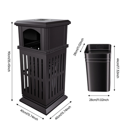Seoqudcty Commercial Outdoor Trash Can, Heavy Duty Stainless Steel Garbage Bin with Lock & Ashtray, 35.4in Tall for Parks, Offices, High-Traffic Areas