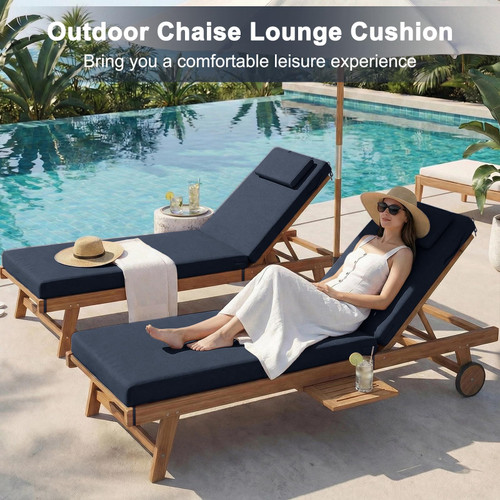 SSRUEYLA Outdoor Lounge Chair mat, 71 inches x 21 inches, Waterproof Chaise Lounge Cushion with Anti-Loss Pillow, Fade-Resistant Patio mat, Suitable for Decks and Poolside (Navy Blue)