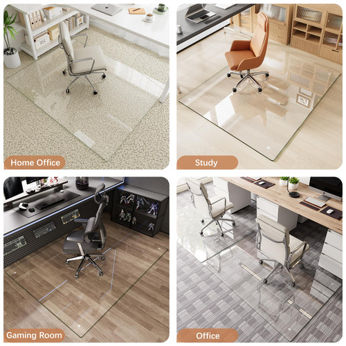 Tempered Glass Chair Mat for Carpet & Hard Floor, 36"x46" Office Chair Mat - Heavy Duty & Scratch Resistant, Non-Slip Pads, Rounded Corners & Polished Edges