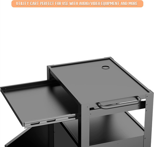 Argatin AV Cart with Keyboard Tary and Locking Cabinet Laptop Cart on Wheels Utility Carts and Pullout Tray - Max Capacity 350 lbs, 24.8''L x 18.1''W x 39.8''H