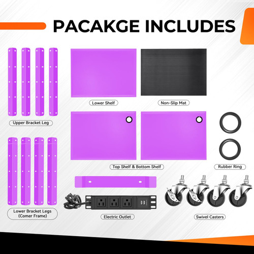 Auto Dynasty Height Adjustable AV Presentation Cart with Power Strip, Rolling Storage AV Carts for Video Projector, TV, Printers, Laptop Computers, 4 Wheels, 4' Cord, 3 Outlets, 2 USB Ports (Purple)