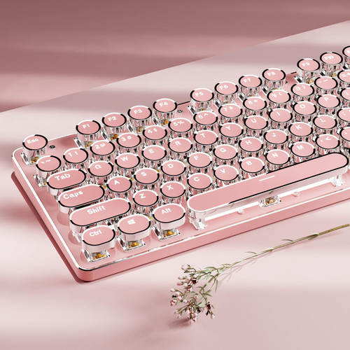 TK950 Typewriter Wireless Mechanical Keyboard, Aesthetic Tri-Mode Bluetooth/2.4G/Wired Retro Punk Typewriter Keyboard with White Backlit, Blue Switch, Round Keycaps for Laptop/Mac/iPad/Win, Pink