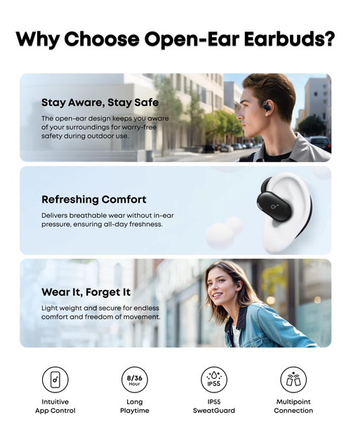 Soundcore V20i by Anker Open-Ear Headphones, Adjustable Ear Hooks, Ultra-Comfort, Snug Fit, Powerful Sound, Clear Calls, IP55, 36H Playtime, Bluetooth 5.4 Wireless Earbuds, Multipoint Connection