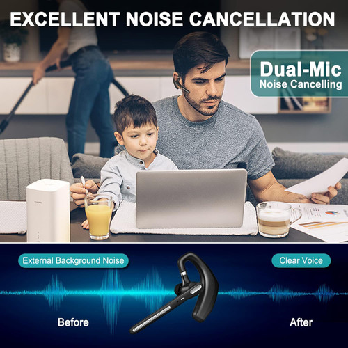OPINAY Bluetooth Headset V5.1,Wireless Bluetooth Earpiece with CVC8.0 Dual Mic Noise Cancelling,500mAh Battery for 110H Work Time,Handsfree Earphones for Cell Phones/PC for Business Office/Driving