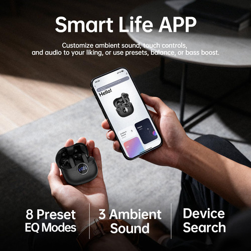 Adaptive Hybrid Active Noise Canceling 2026 Wireless Earbuds, 6 Mics ENC Clear Call Ear Buds, Hi-Res Audio Deep Bass Bluetooth 5.4 Headphones, 40H Playtime, Wireless Charging, LED, USB-C, Black