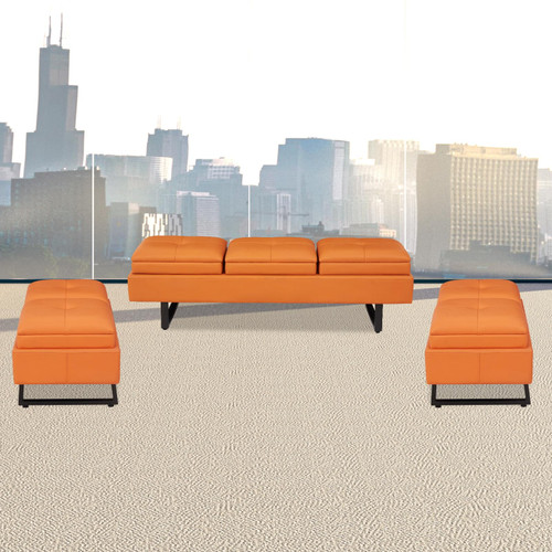ide·o Waiting Room Chairs Bench Seat, Reception Bench Set with 7 Seats, Office Guest Chair with Thickened Cushion PU Leather Lobby Furniture Conference Room Chair for Salon Lobby (Orange)