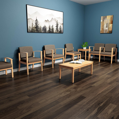 Lesro Amherst Wood Reception Waiting Room 19" 3 Seat Bench/Black Wood/Blue