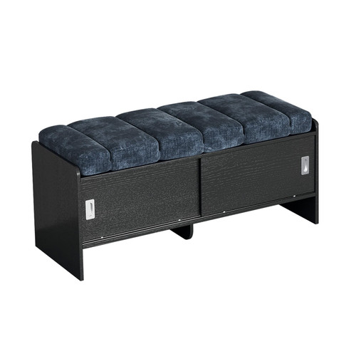 Treviontra Modern Blue Upholstered Waiting Room Bench with Storage, Elegant Office Bench, Padded Fabric Reception Seating for Office, Business Lobby, Waiting Area, Hallway and Entryway (1)