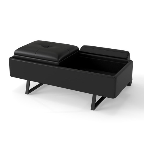KINTNESS Waiting Room Bench with Storage, 2-seat Black Waiting Room Chair, Modern Reception Bench Chairs with 4.8" Thick Sponge Cushion, PU Leather Benches for Office, Salon, Barber Store, Black