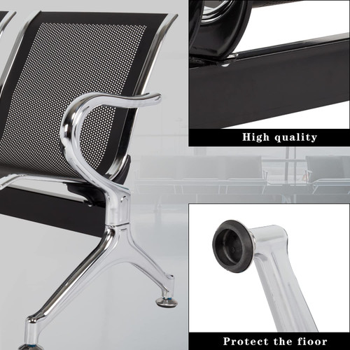 buenotoys 3-Seat Waiting Room Chairs - Waiting Room Bench with Arms Airport Reception Bench Guest Reception Chairs Lobby Bench Waiting Area for Airport Market Bank Hospital School Barbersho, Black