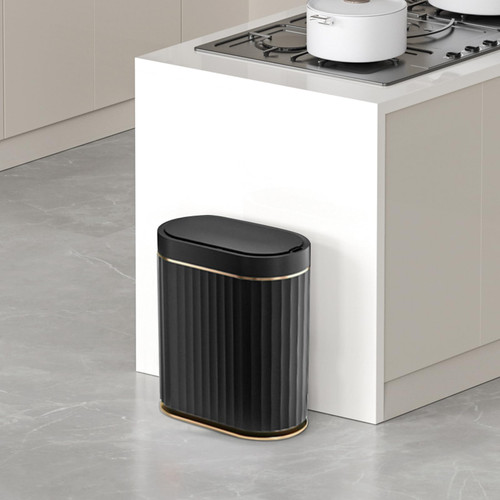 ELPHECO Black Bathroom Trash Can with Lid 2 Gallon Sensor Trash Bin, Automatic Narrow Garbage Can, Waterproof Smart Trash Can, Slim Motion Sensor Waste Bins for Bathroom, Living Room, Office