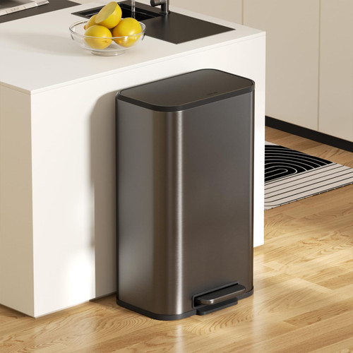 VEELAR Kitchen Bathroom 8 Gallon (30 L) Trash Can - Stainless Steel Garbage Cans with Step-On Pedal, Removable Inner Bucket, Recycling Bin with Lid for Office Divingroom Decor (Grey)