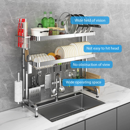 Over The Sink Dish Drainer Drying Rack, Full Stainless Steel