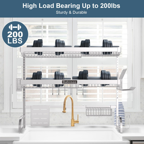 Over The Sink Dish Drying Rack,3 Tier Adjustable Length (25.5'' to 37.4'')