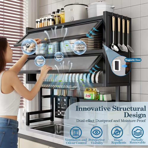 4-Tier Dish Drying Rack with Cover – Above Sink Kitchen Storage Rack