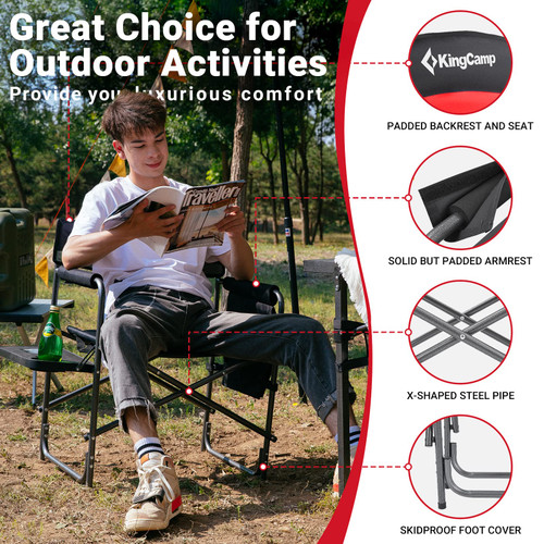 Heavy Duty Camping Director Chair, Folding with Side Table